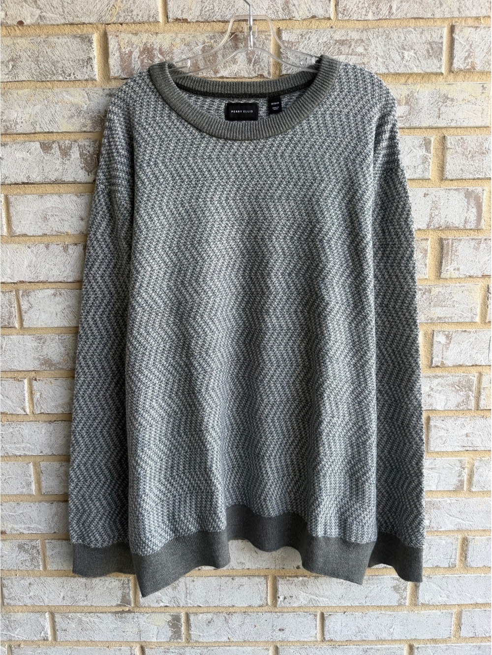 Perry Ellis NWT Crew Neck Gray Tone Herringbone Pattern Sweater Men's Size 3X